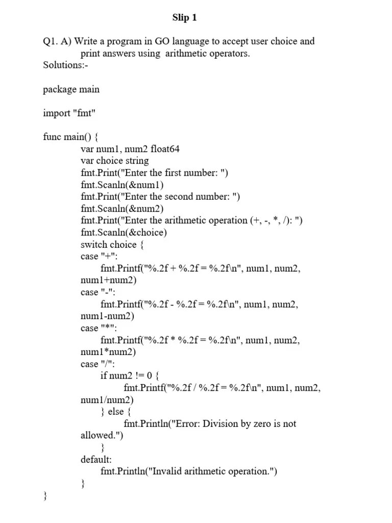 GO - Practical Slips | PDF | Programming Paradigms | Computer Science