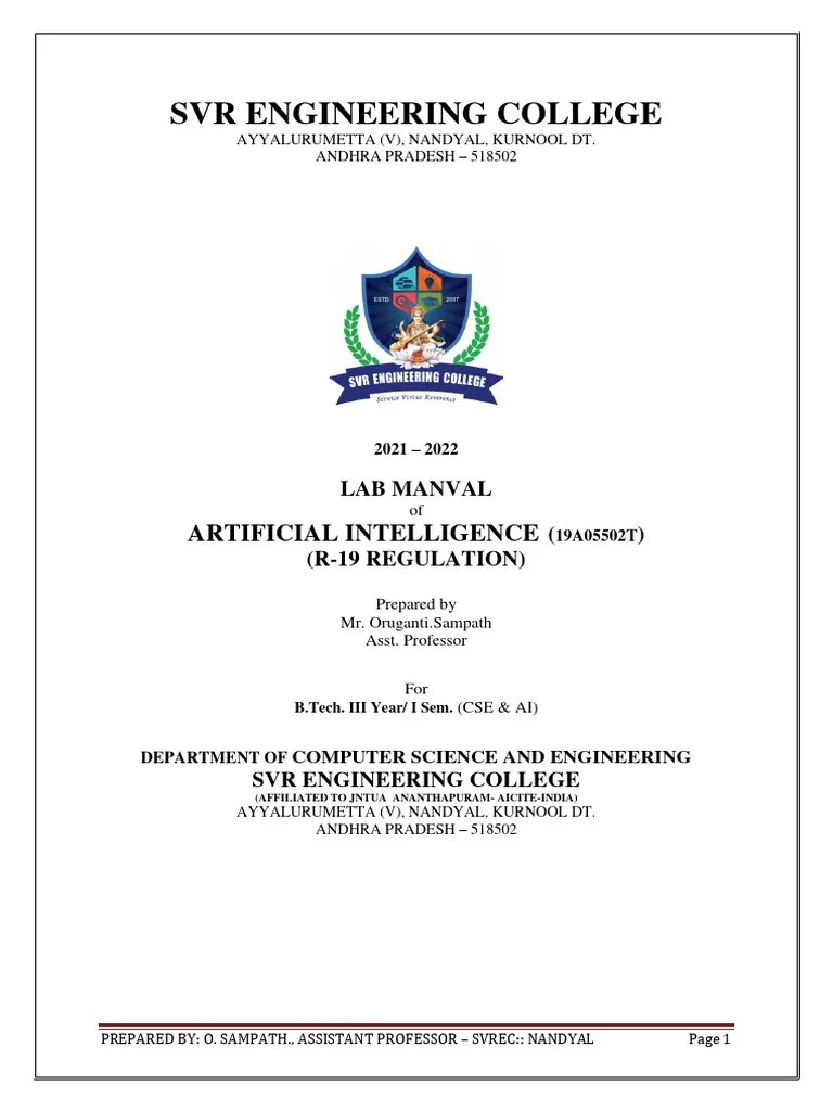Ai Lab Manual | PDF | Engineering | Theoretical Computer Science