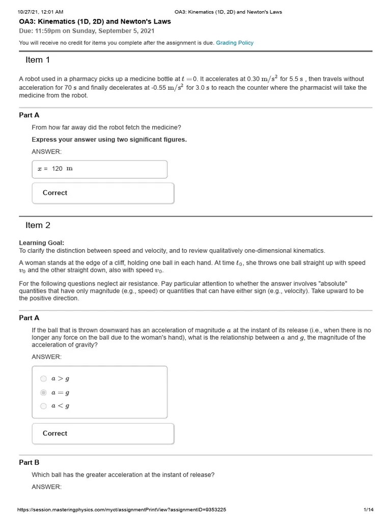 OA03 Kinematics (1D, 2D) And Newton's Laws PDF | PDF | Acceleration | Newton's Laws Of Motion