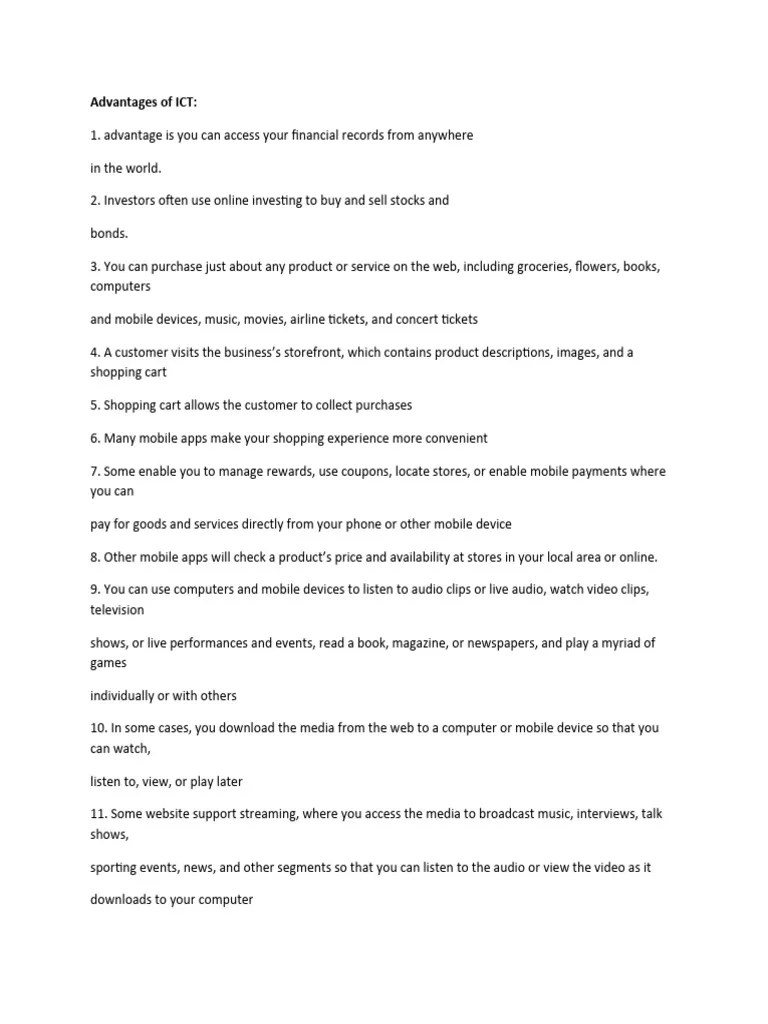 Advantages And Disadvantages Of ICT | PDF | Mobile App | World Wide Web