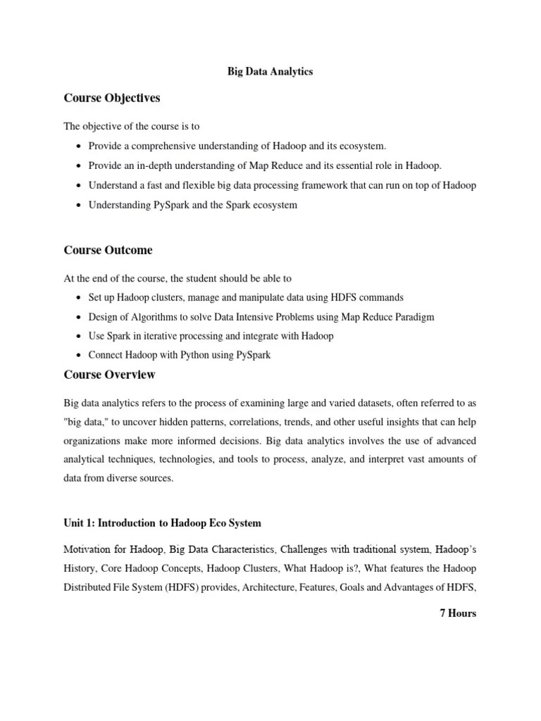 Big Data Analytics | PDF | Apache Hadoop | Apache Spark