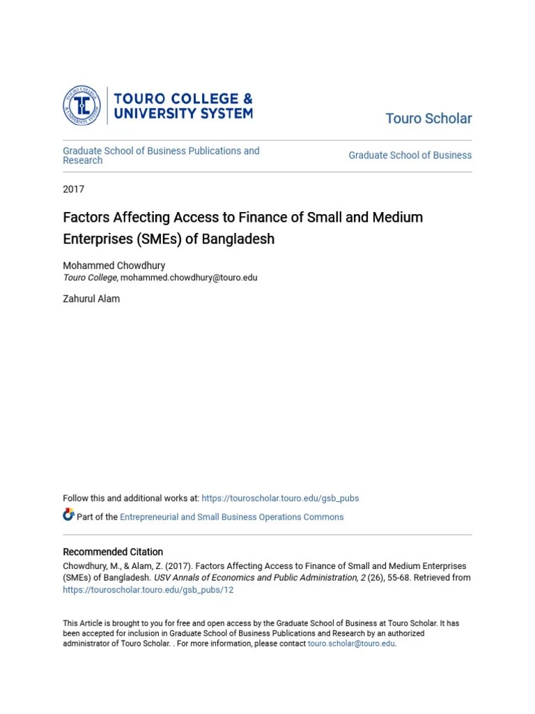 Factors Affecting Access To Finance Of Small And Medium Enterpris | PDF ...