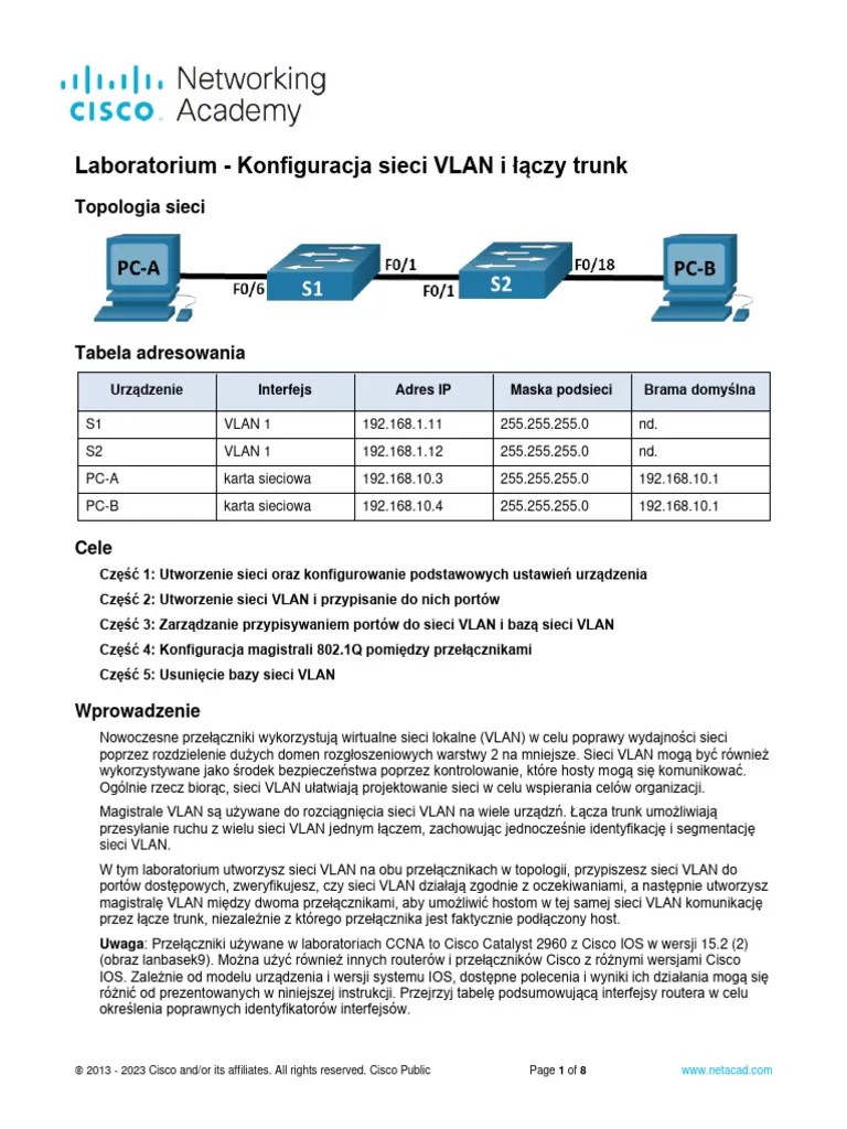 Lab 3.1 (3.4.6) - Configure VLANs And Trunking | PDF