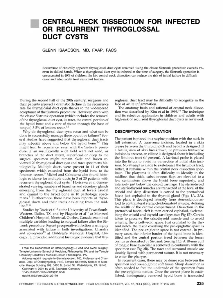 Central Neck Dissection For Or Recurrent Thyroglossal Duct Cysts | PDF | Anatomy | Human Anatomy