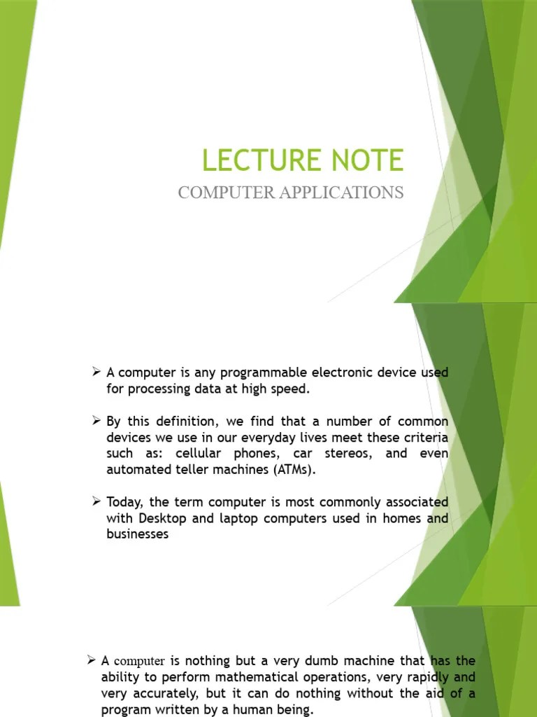Lecture 1 Computer Application | PDF | Computer Hardware | Random ...