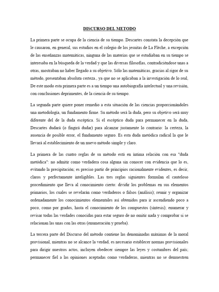 DISCURSO DEL METODO- Rene Descartes | PDF | René Descartes | Método Científico