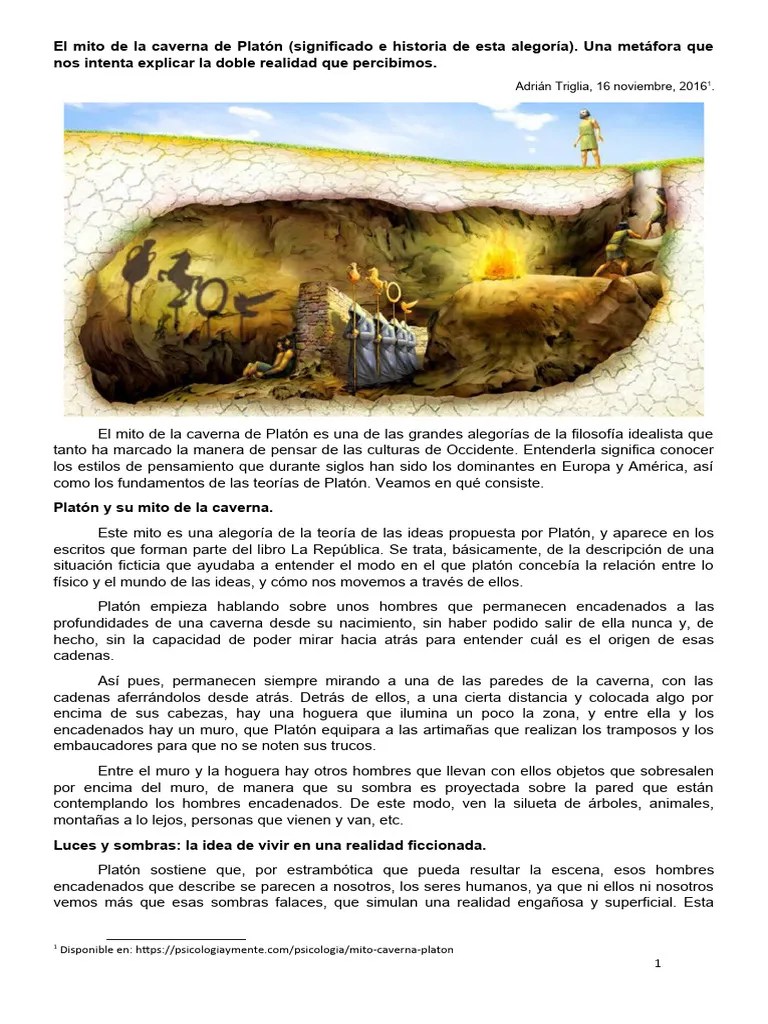 El Mito De La Caverna De Platón Pdf Platón Conocimiento