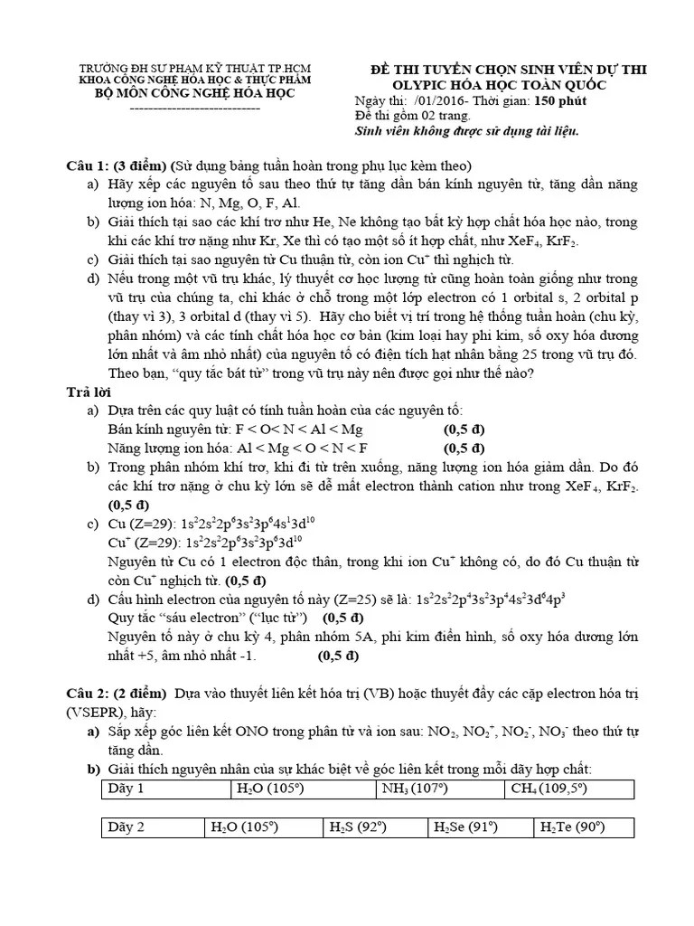 Đáp Án Đề Thi Olympic Cấp Trường (2016) | PDF