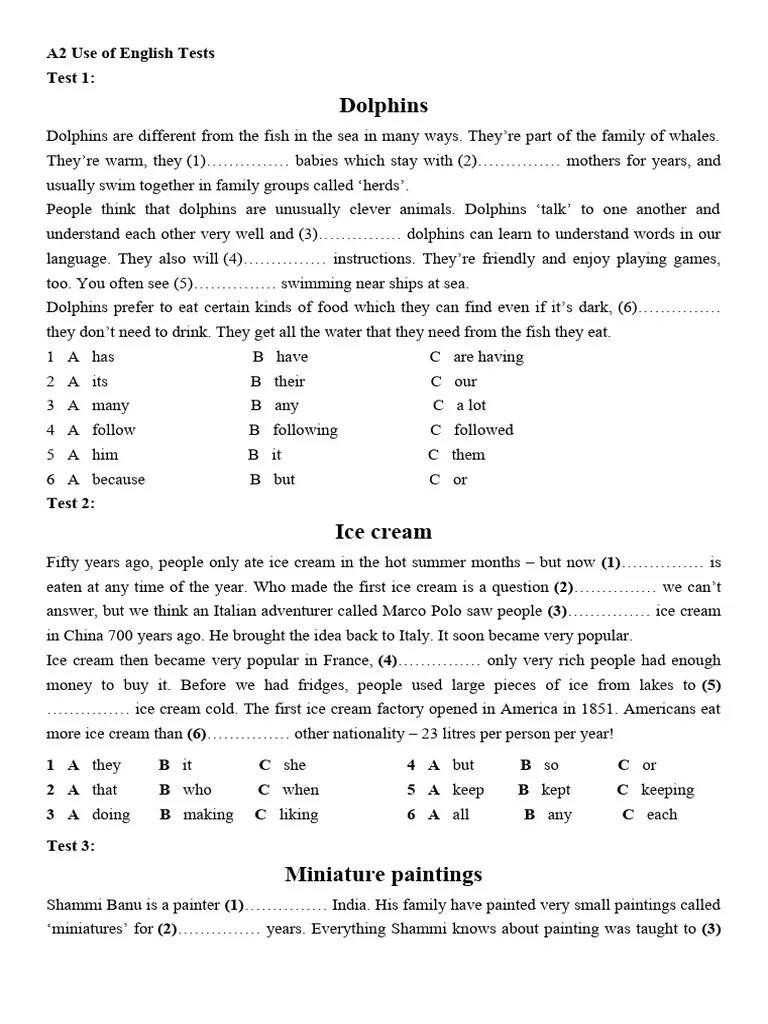 A2 Use Of English Tests | PDF | Dolphin | Hip Hop Music