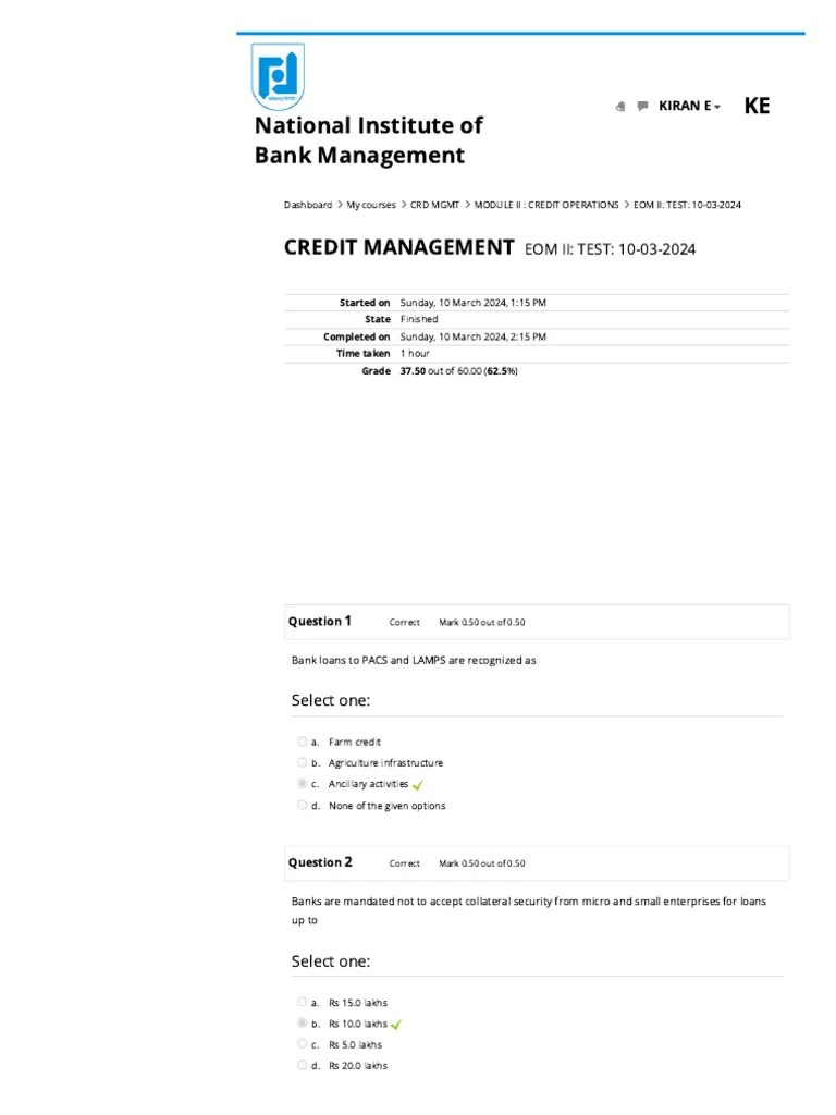 EOM II - TEST - 10-03-2024 - Attempt Review - Welcome To Learning At Nibm | PDF | Credit ...