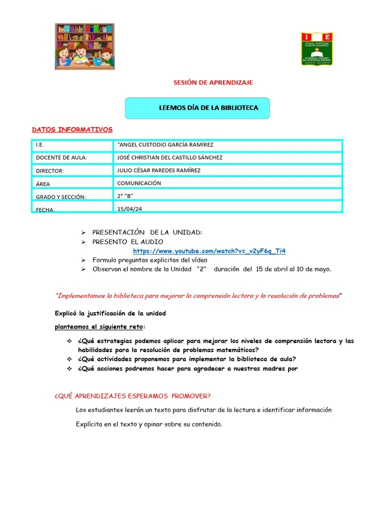 Sesión Leemos Día De La Biblioteca | PDF | Comprensión Lectora | Comunicación Humana
