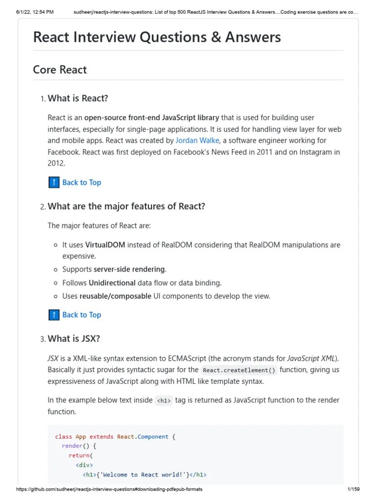 Complete React JS Interview Question For Web Developer | PDF | Software ...