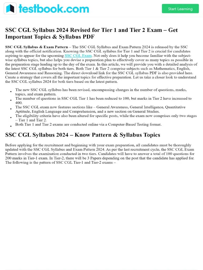 SSC CGL Syllabus 2024 Revised For Tier 1 And Tier 2 Exam - Get ...