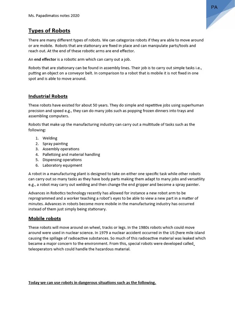 Unit 2. Types Of Robots | PDF | Robot | Robotics