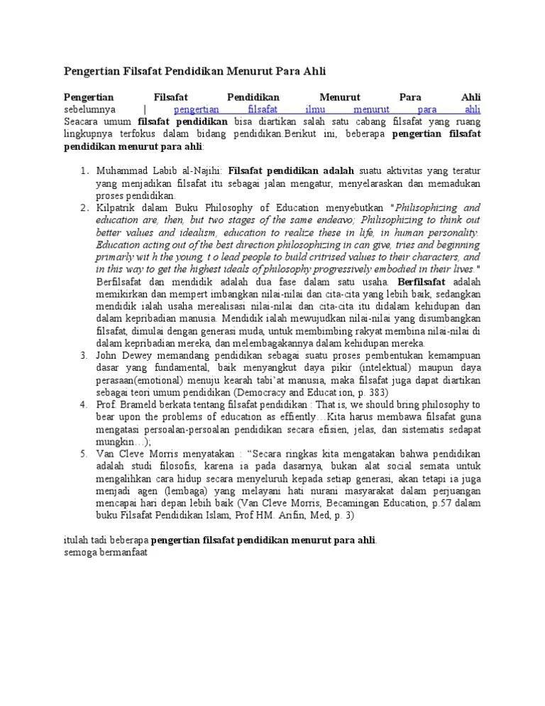 Pengertian Filsafat Pendidikan Menurut para Ahli | PDF