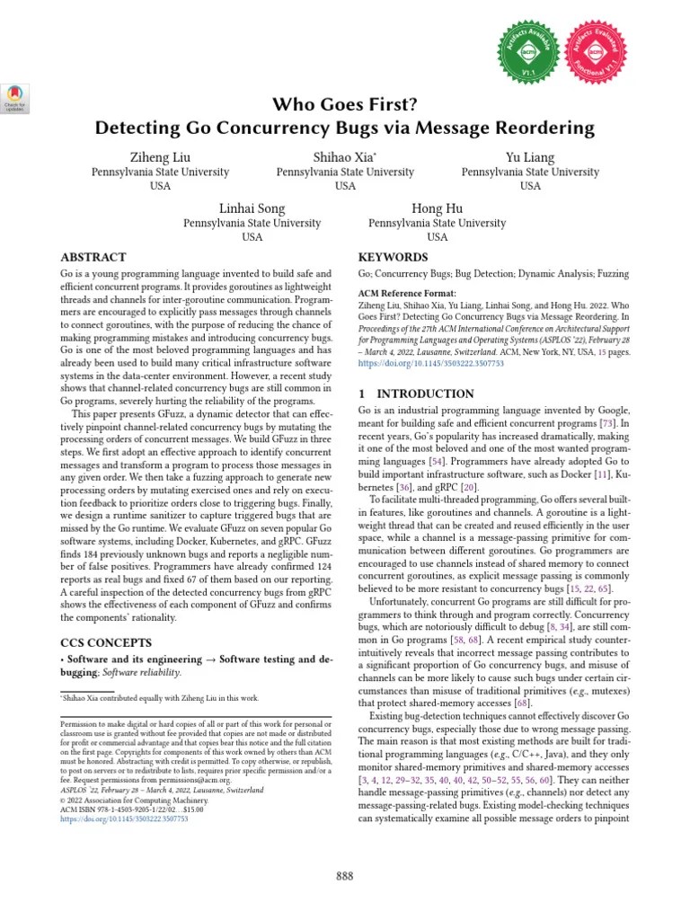 Who Goes First Detecting Go Concurrency Bugs Message Reordering | PDF | Concurrent Computing ...