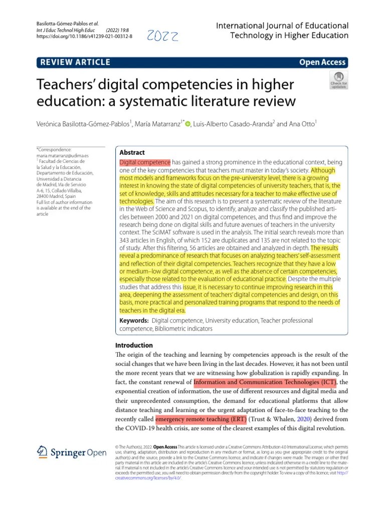Basilotta Et Al (2022) Teachers' Digital Competencies In Higher Education | PDF | Educational ...