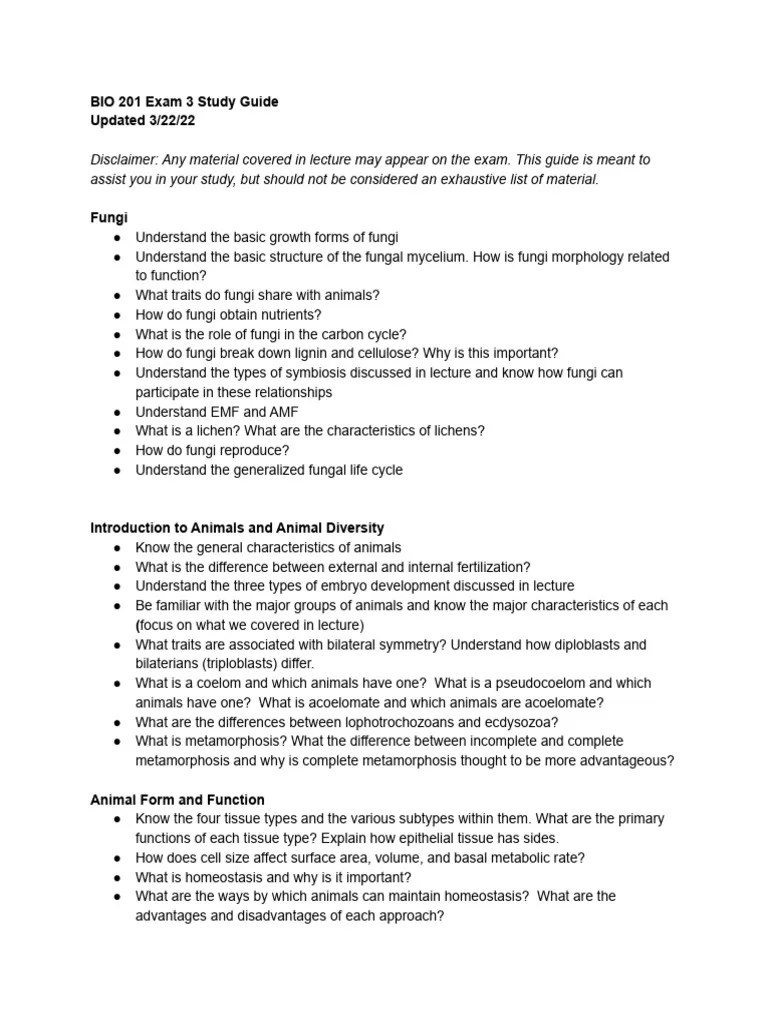 Fall 2021 BIO 201 Exam 3 Study Guide | PDF | Neuron | Nervous System