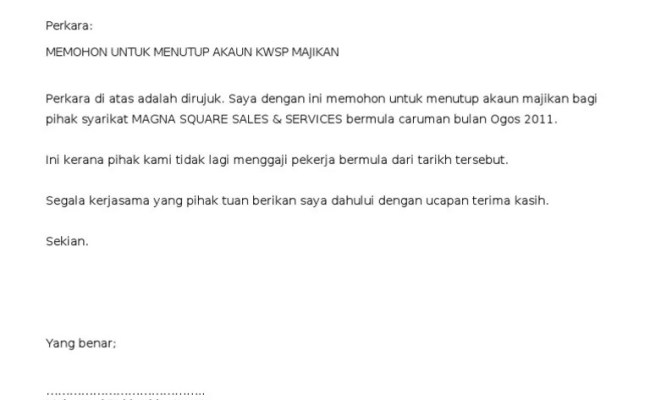Bantuan kewangan rm2500 kwsp kepada semua pencarum yang . Contoh Surat Tidak Mencarum Kwsp Otosection