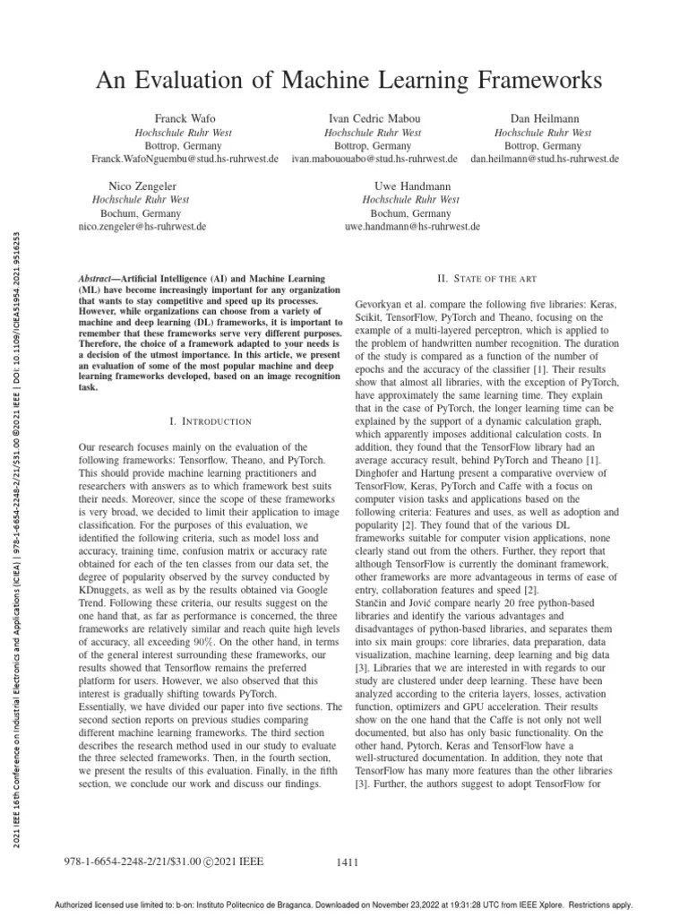 An Evaluation Of Machine Learning Frameworks | PDF | Artificial Neural ...
