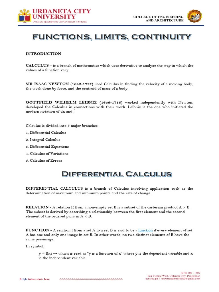 Functions, Limits, And Continuity | PDF | Calculus | Derivative