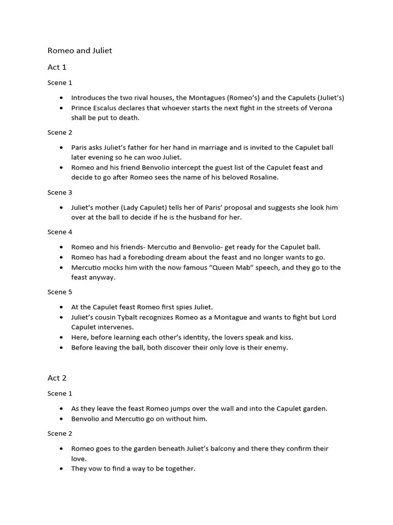 Romeo And Juliet Scene Summary | PDF | Characters In Romeo And Juliet | Romeo And Juliet