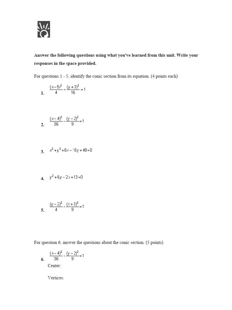 5.6.3 Practice - Conic Sections (Practice) | PDF