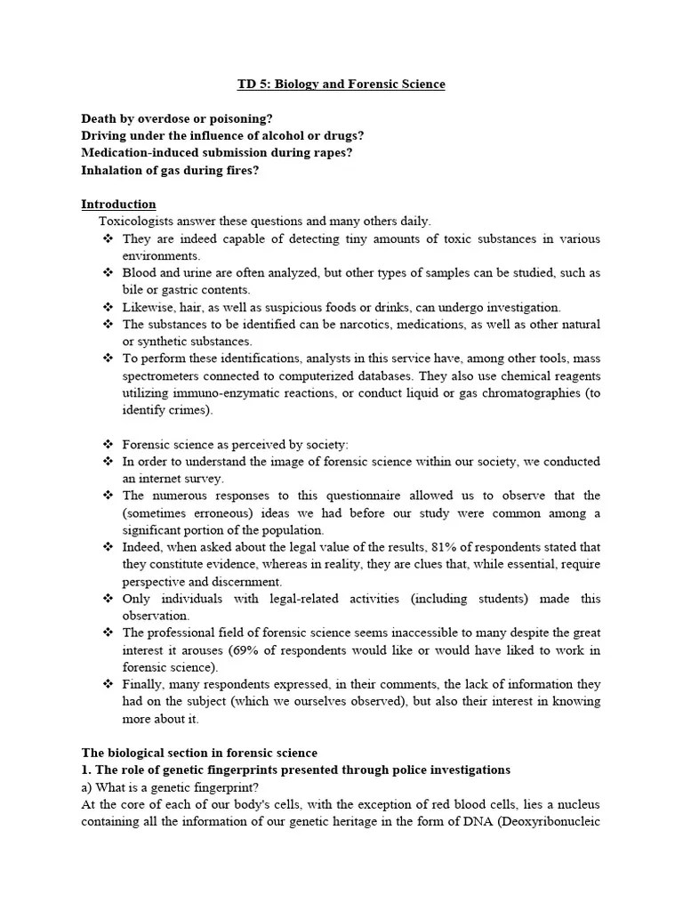 TD 05 Biology And Forensic Science | PDF | Polymerase Chain Reaction | Dna Profiling