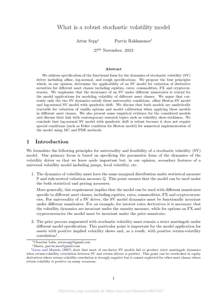 What Is A Robust Stochastic Volatility Model | PDF | Vix | Volatility ...