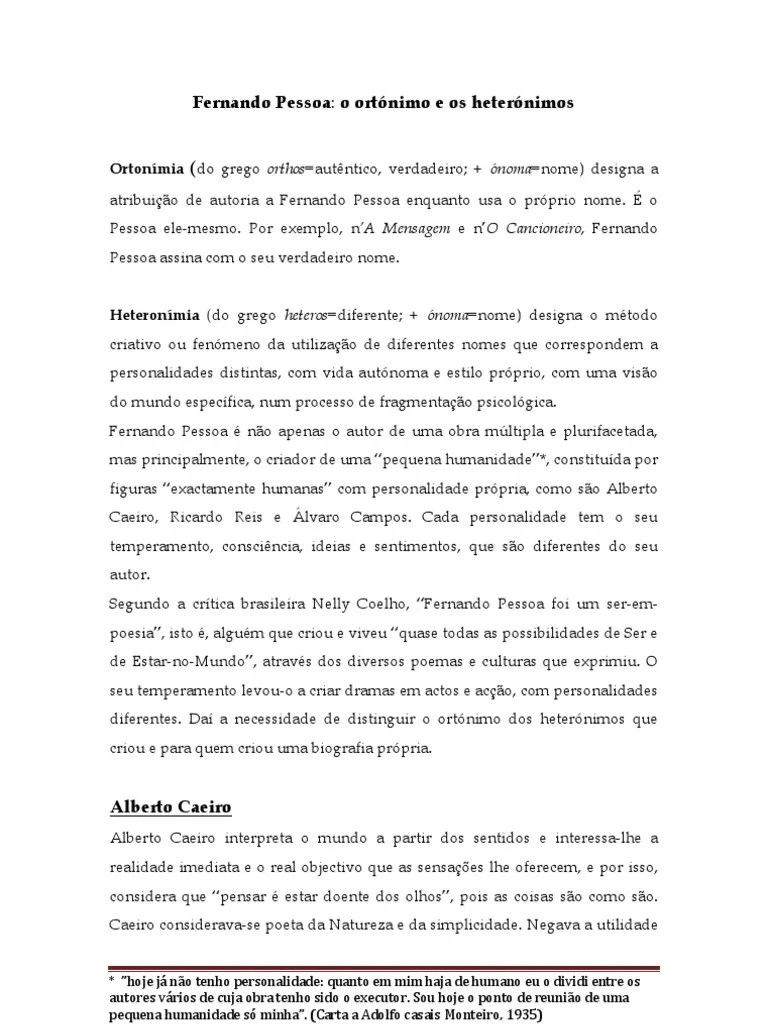 Fernando Pessoa - O Ortónimo E Os Heterónimos | PDF | Conceitos Psicológicos | Science