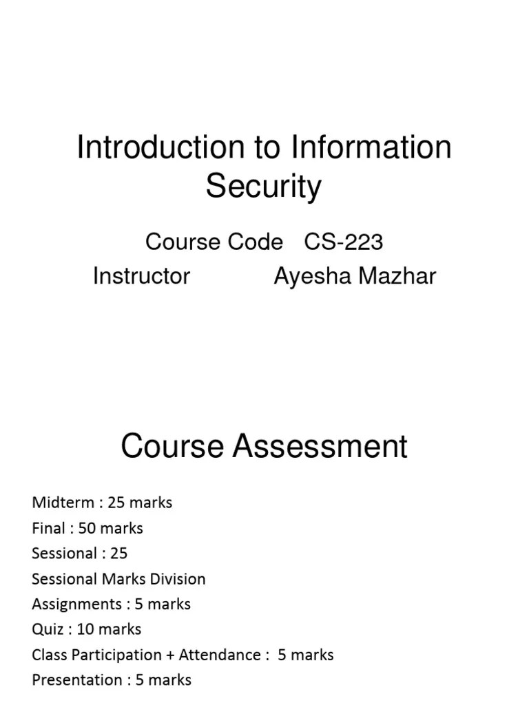 Lecture 01 Information Security | PDF | Computer Security | Security