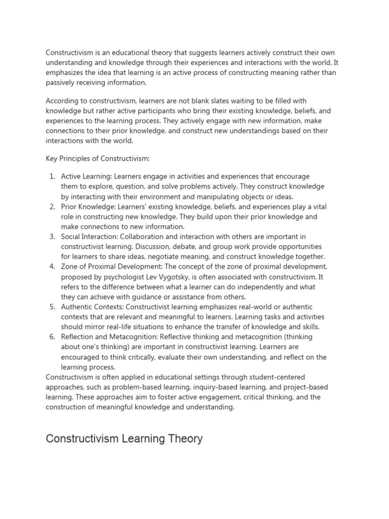 Constructivism Learning Theory | PDF | Constructivism (Philosophy Of ...