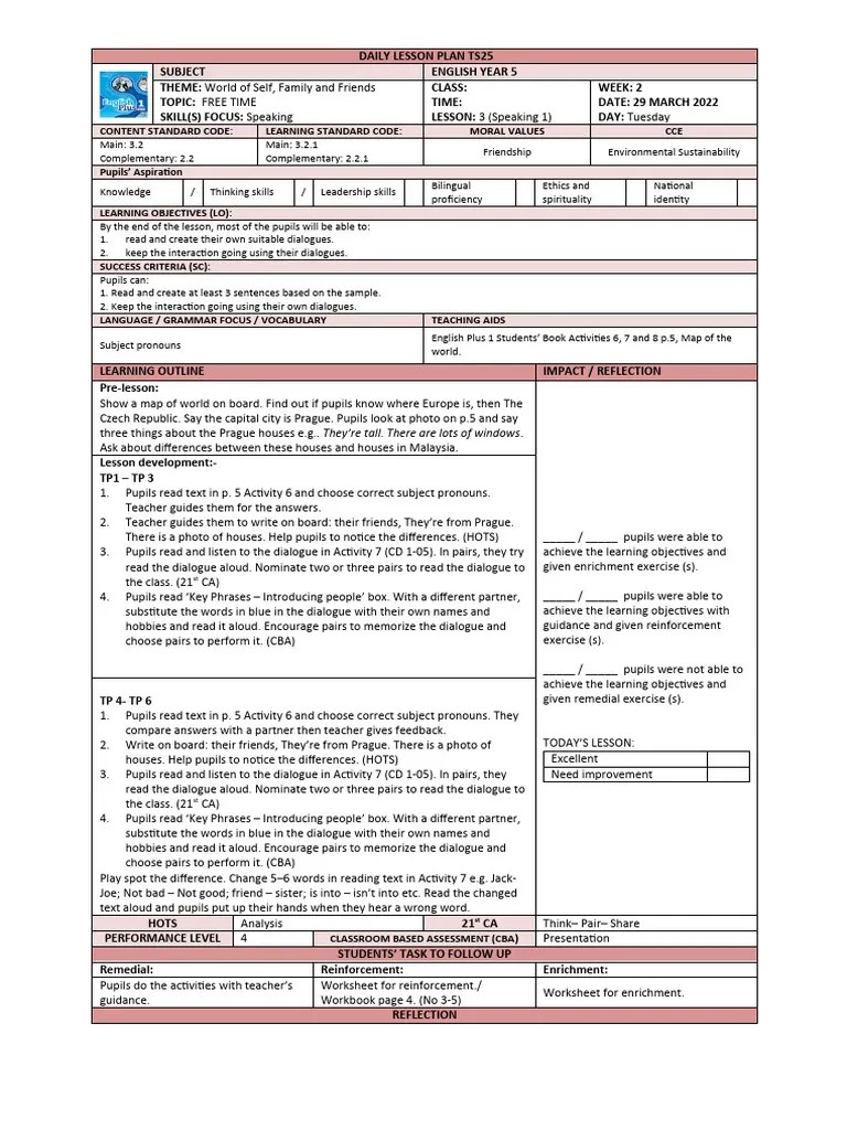 Lesson Plan Year 5 Week 2 | PDF | Lesson Plan | Teachers