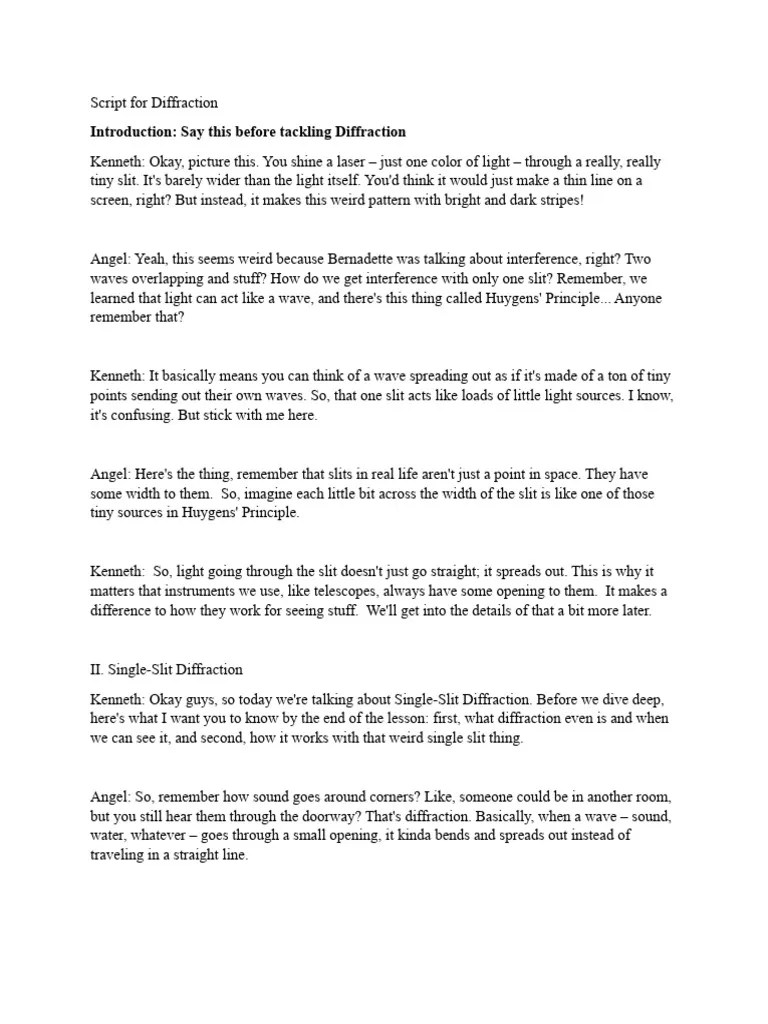 Script For Diffraction | PDF | Diffraction | Oscillation