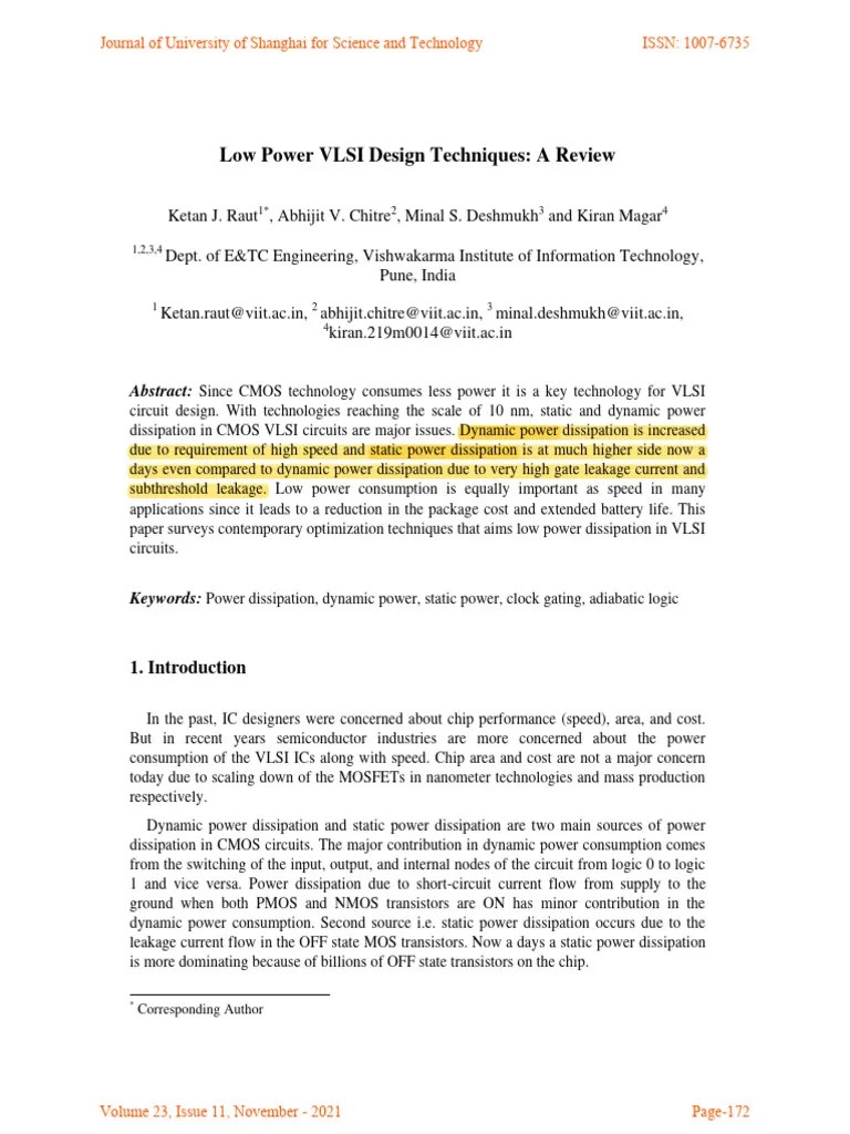 Low Power VLSI Design Techniques A Review | PDF | Cmos | Logic Gate