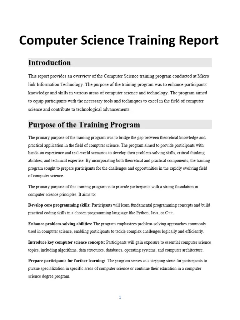 Computer Science Training Report | PDF | Computer Science | Computer ...