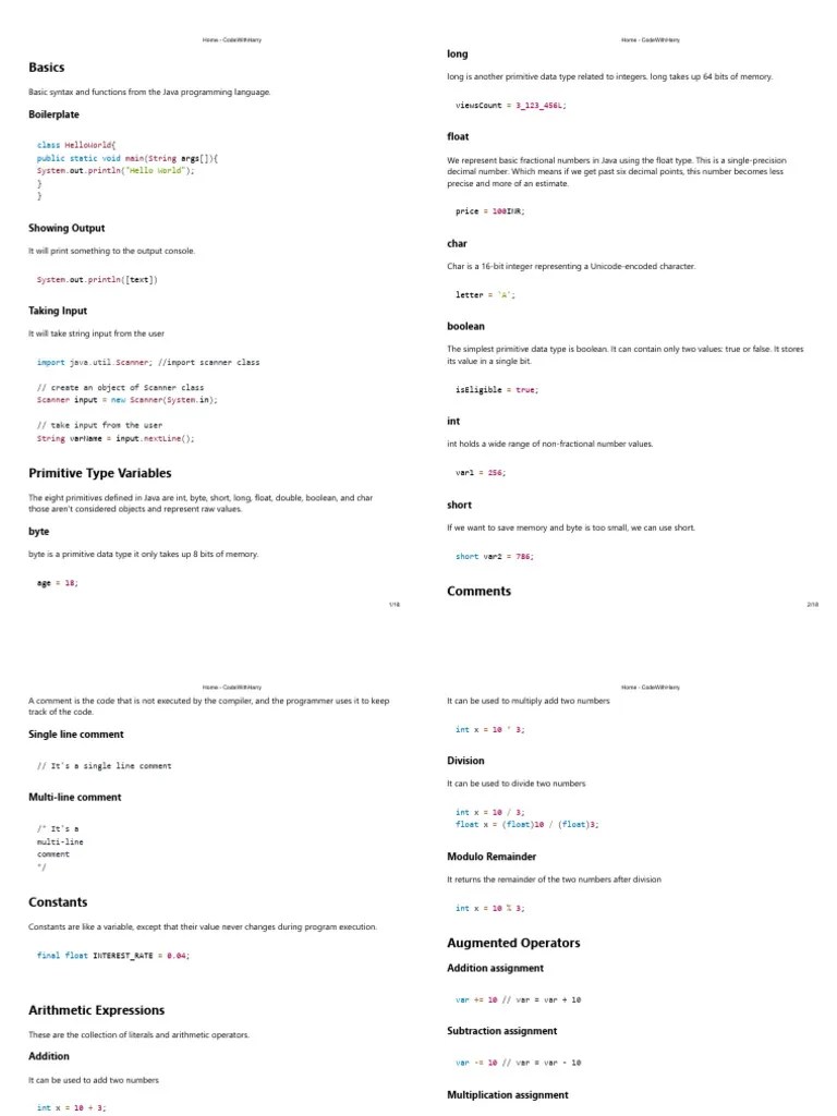 Java Cheatsheet | PDF | Control Flow | Data Type