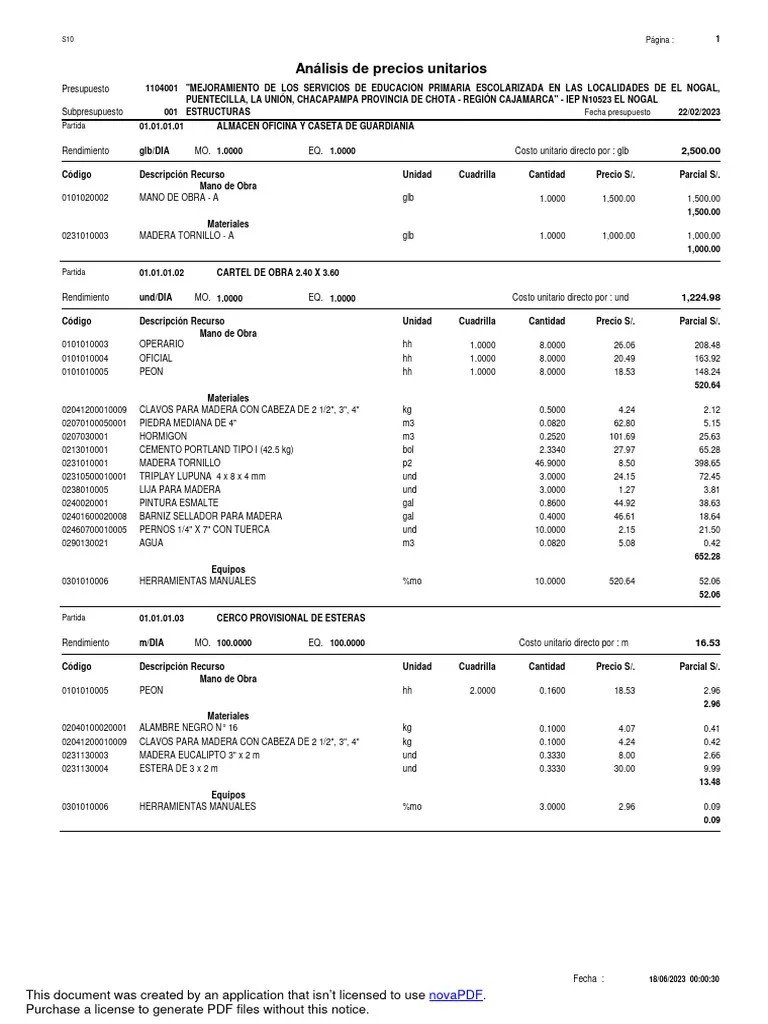 ANALISIS DE COSTOS - ESTRUCTURA | PDF