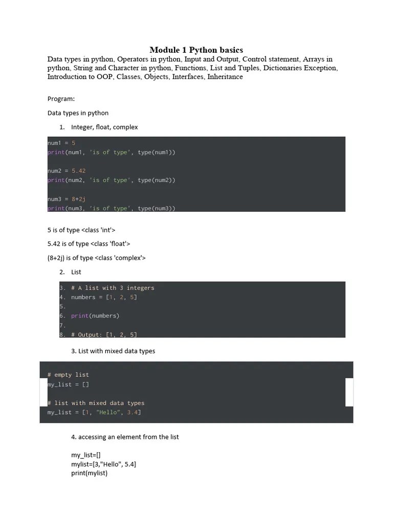 Module 1 Python Basics - Programs | PDF | Boolean Data Type | Object Oriented Programming