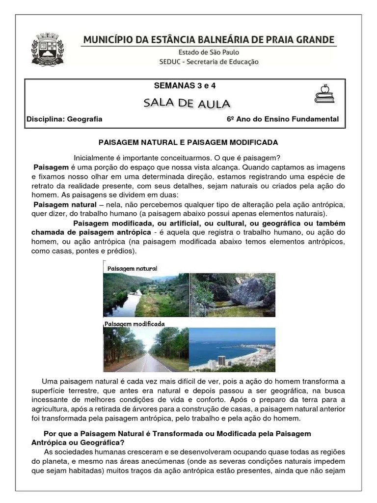 6º Ano-Geografia-Semanas 3 E 4 | Download Grátis PDF | Paisagem | Geografia