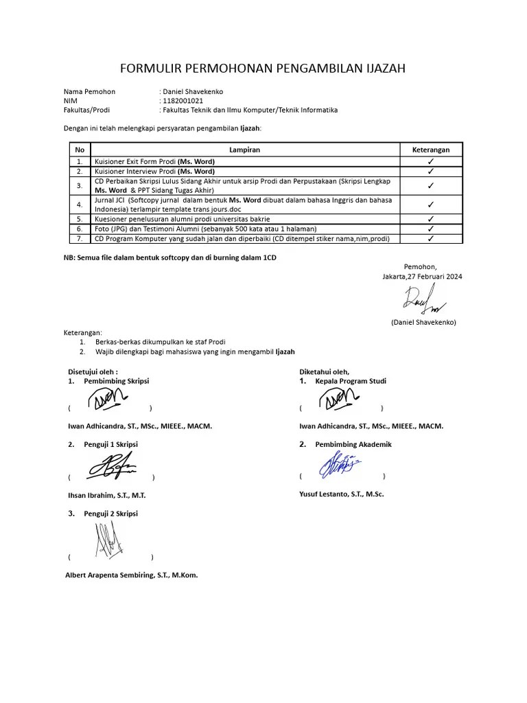 Formulir Permohonan Pengambilan Ijazah | PDF
