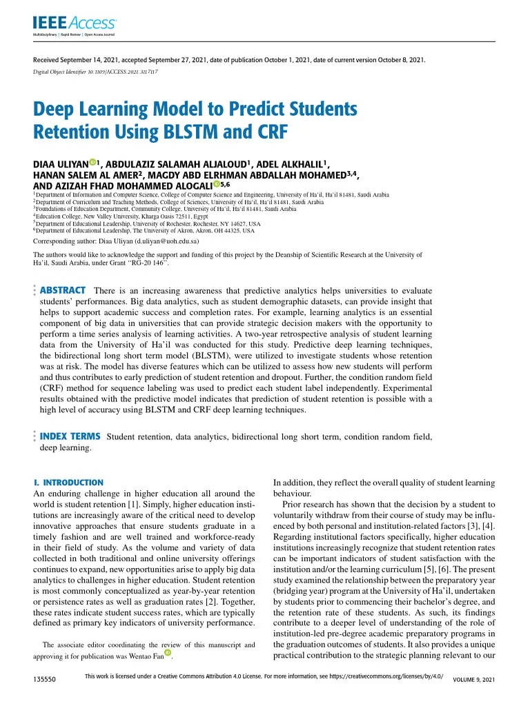 Deep Learning Model To Predict Students Retention Using BLSTM And CRF ...