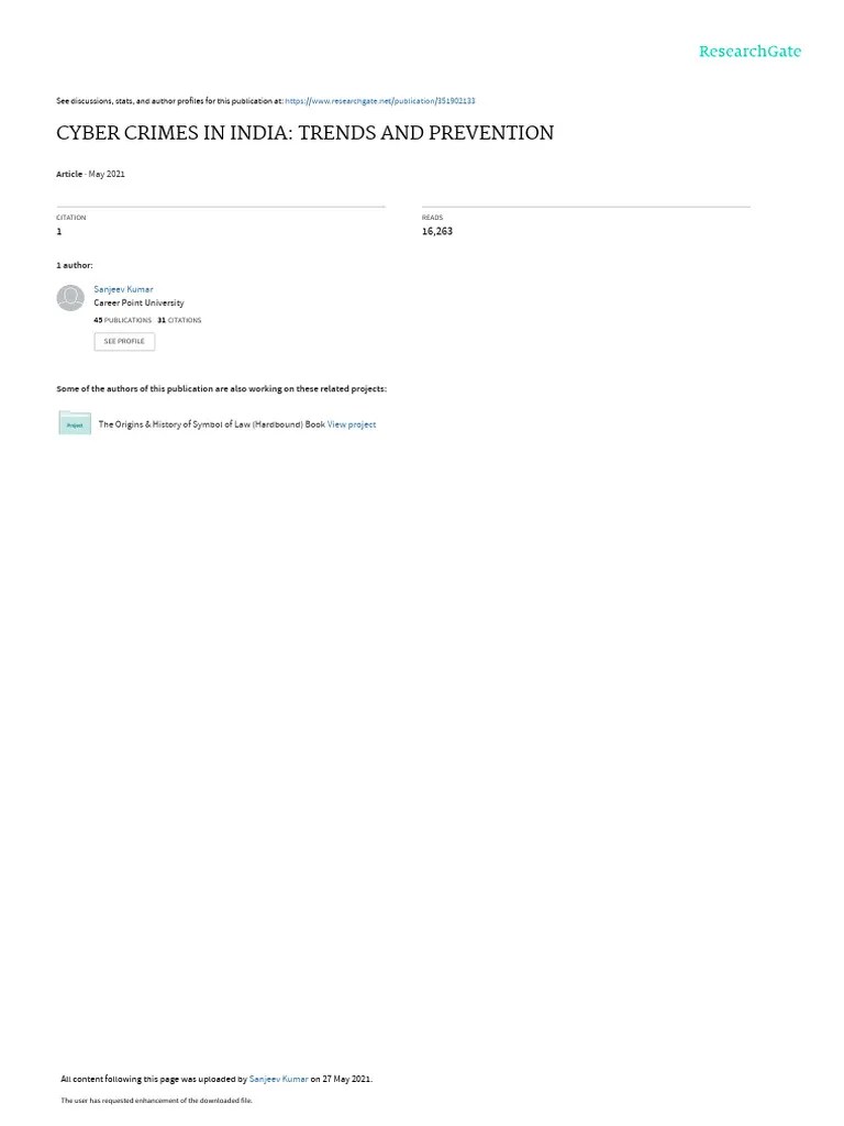 Cyber Crimes In India: Trends And Prevention: Article | Download Free PDF | Cybercrime | Phishing