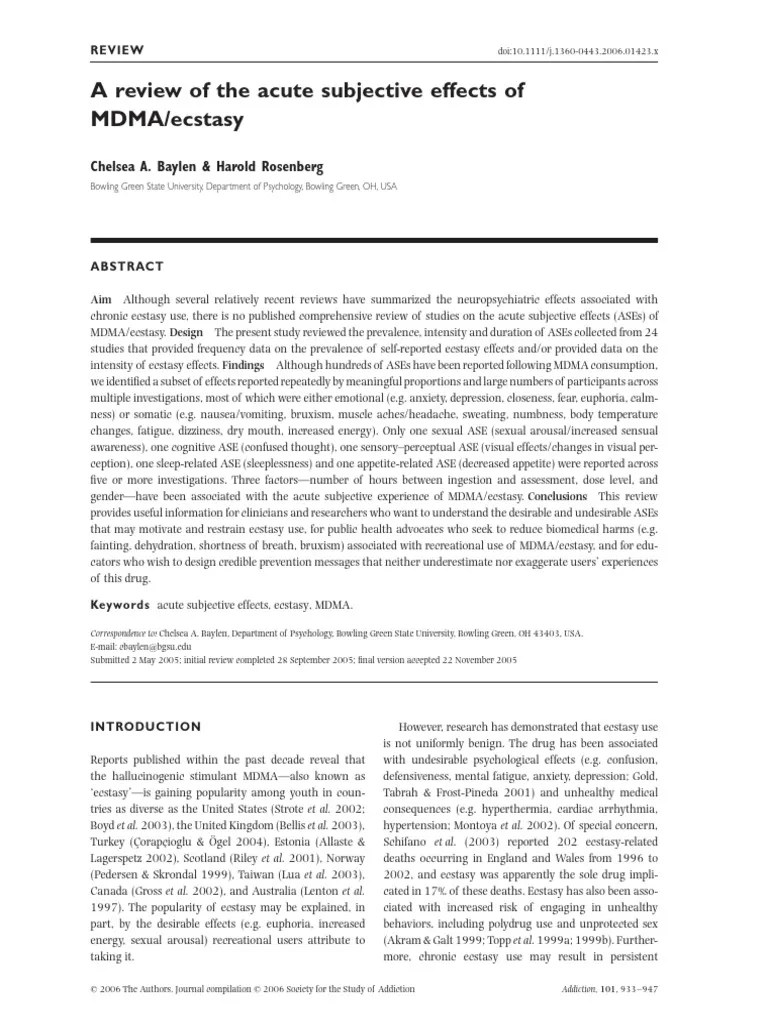 Effects Of Mdma 1 | PDF | Mdma | Anxiety