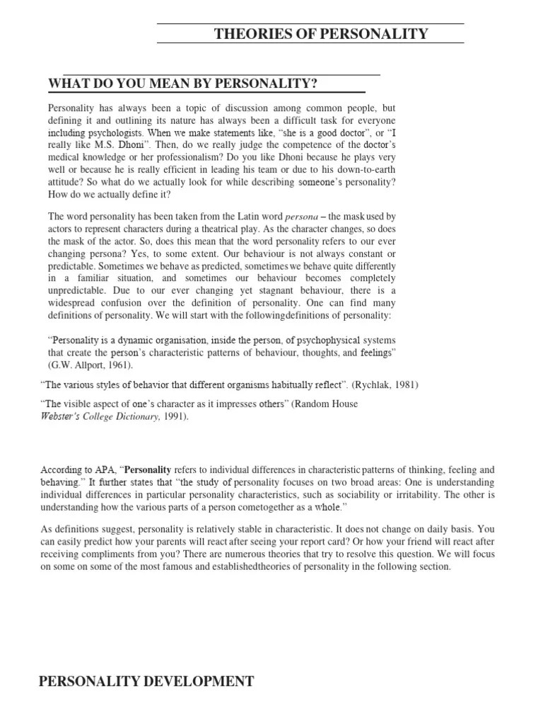 Theories Of Personality | Download Free PDF | Extraversion And ...