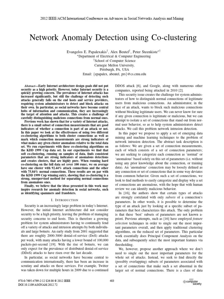 Network Anomaly Detection Using Co-Clustering | PDF | Cluster Analysis ...