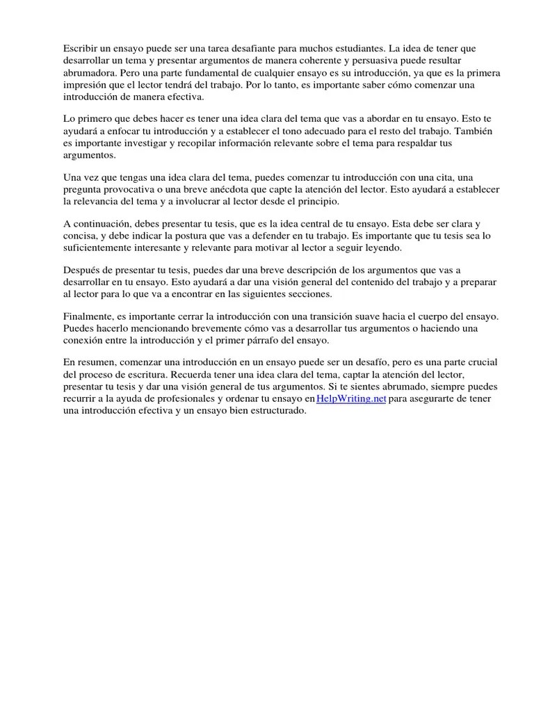 Cómo Comenzar Una Introducción En Un Ensayo | PDF | Ensayos | Las Artes