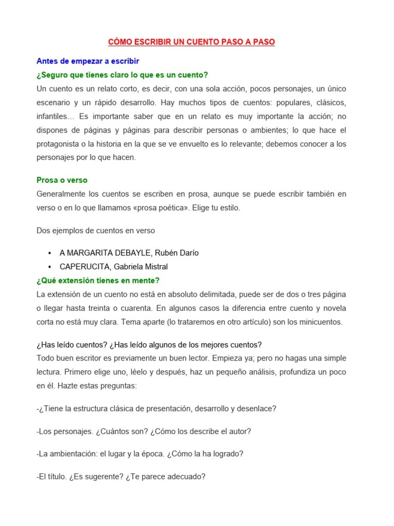 Cómo Escribir Un Cuento Paso A Paso | PDF | Cuentos | Puntuación