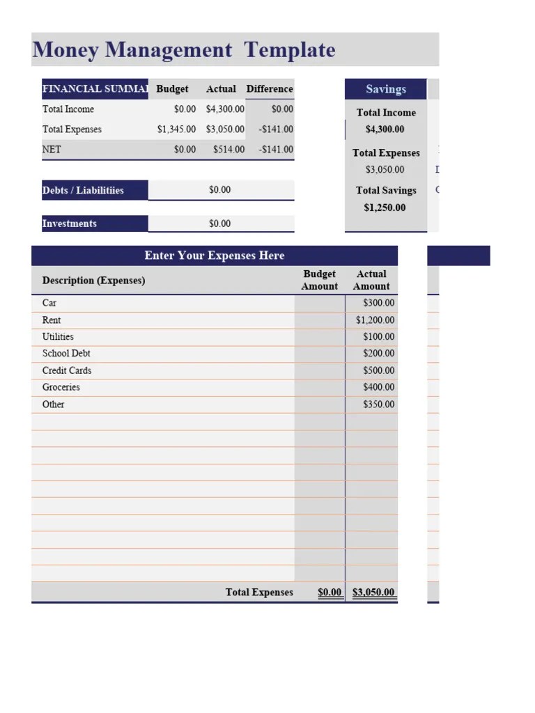 Excel Money Management Templates | Download Free PDF | Debits And Credits | Expense
