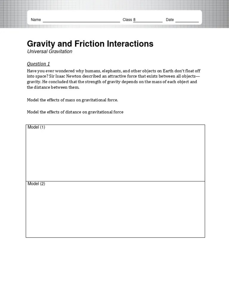 Gravity And Friction Interactions Worksheet | PDF | Gravity | Planets